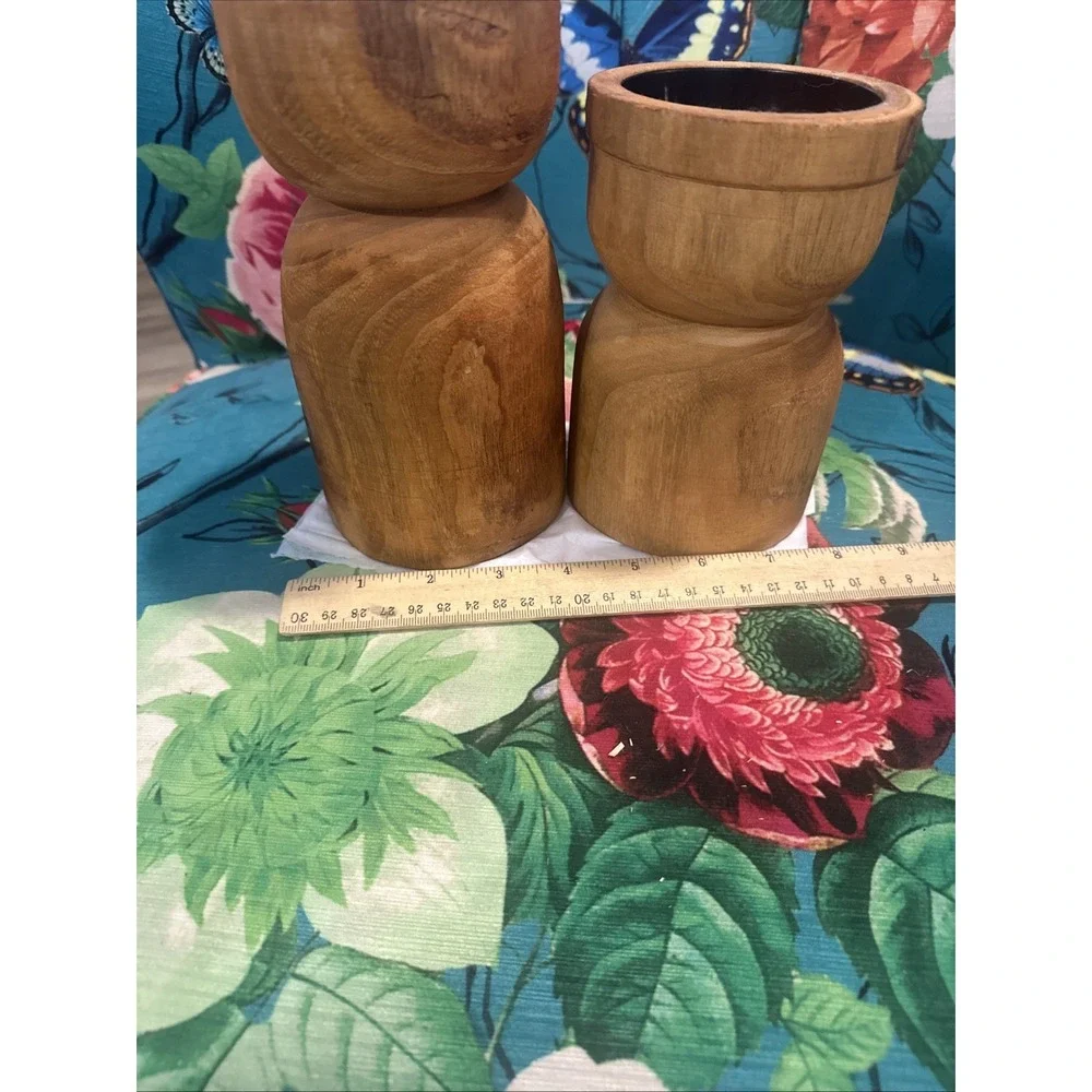 Wooden Candle Holders Set Of 2 Vintage 70's Mid-Century